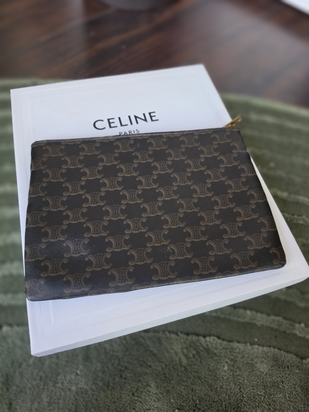 Celine Triomphe Zip Pouch - Brown/Beige Logo